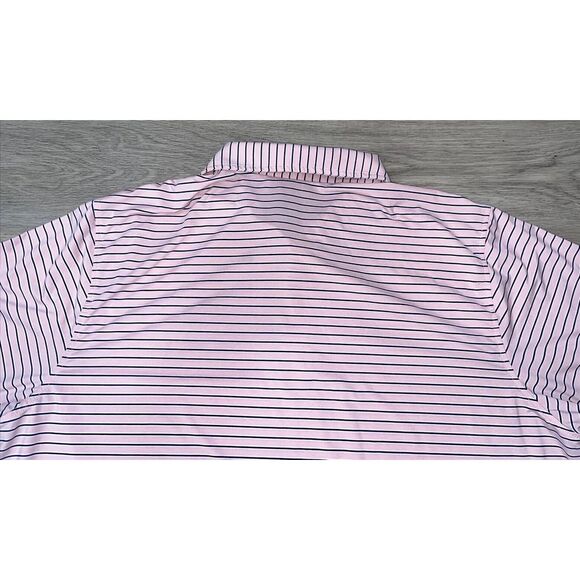 B. Draddy Large Men's Pink Striped Golf Polo Embroidered Striped - Picture 7 of 9